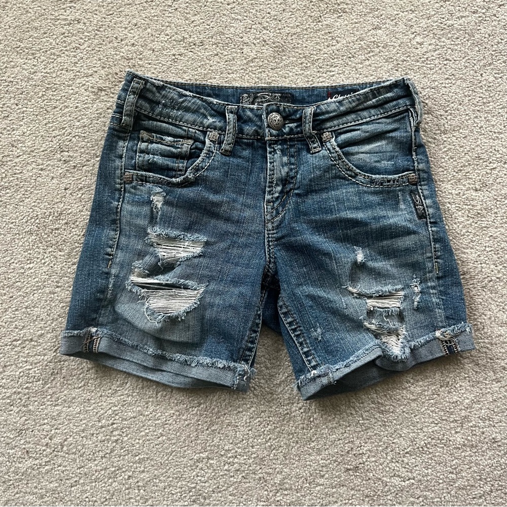 Silver Classic Boyfriend Mid Blue‎ Denim Short